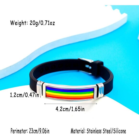 Fashionable Rubber and Stainless Steel Rainbow Bracelet - Multi-Occasion Wear - Picture 6 of 7
